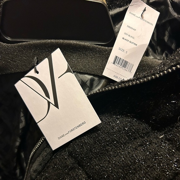 Diane Von Furstenberg Black Hall Sparkle Glitter Puffer Coat Jacket Small NWT - Picture 7 of 9